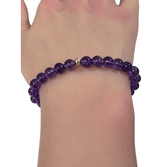 Natural Gemstones Amethyst 6mm Stretchable Bracelet 14k Gold Polished Bead Charm - Picture 6 of 6
